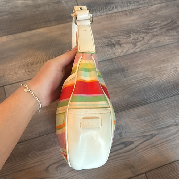 Coach Hampton Multicolor Striped Hobo Shoulder Bag White Leather - Picture 12 of 16